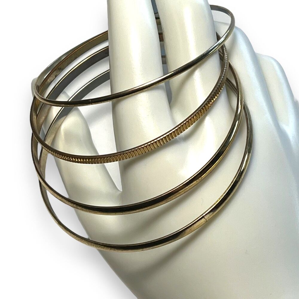 Womens Set of 4 Metal Fashion Statement Bracelet Bangles Gold Tone
